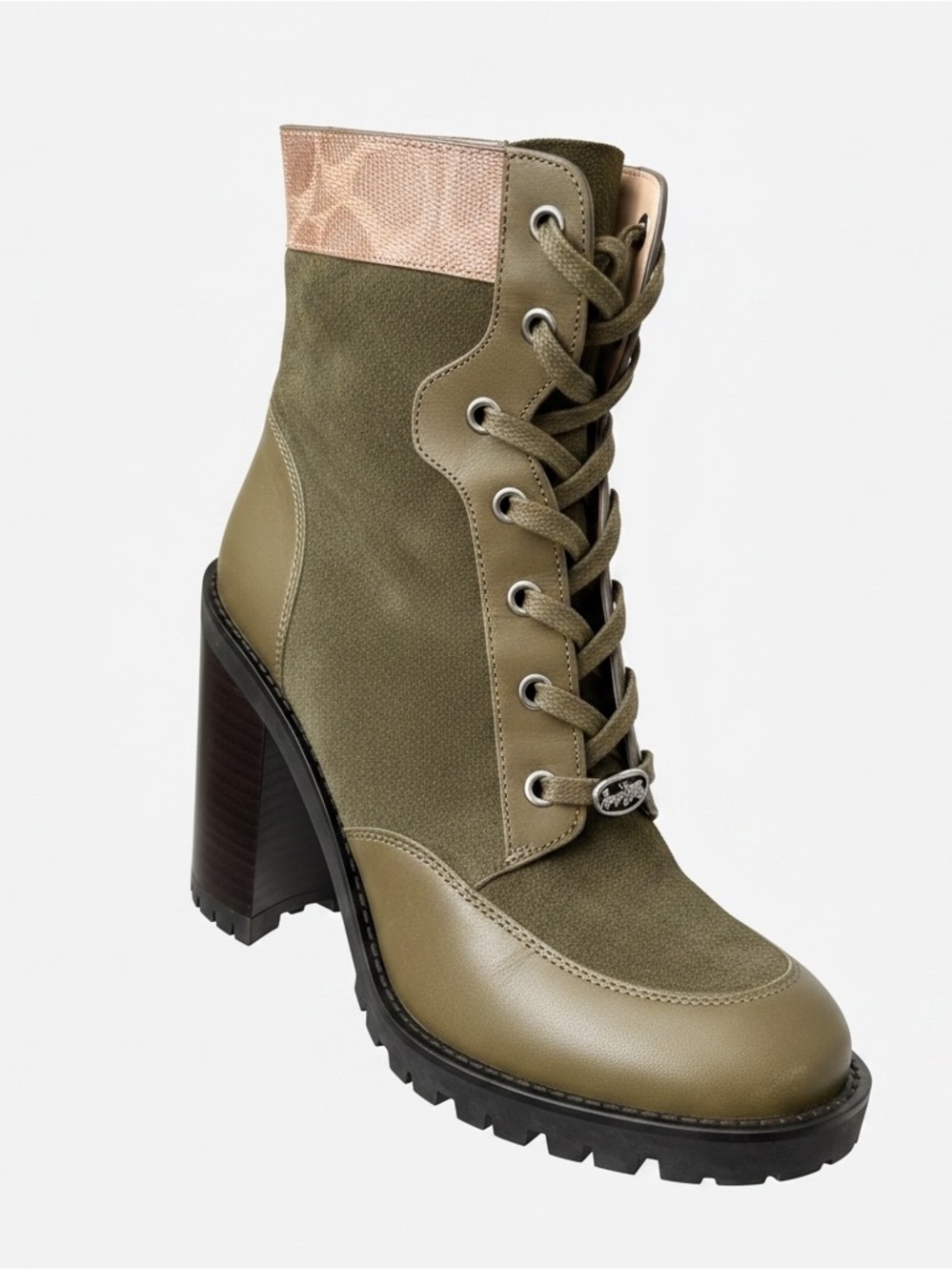 NIB Coach Hedy Olive Green Suede Leather Block Heel Lace-Up Boots - Size 9 - Picture 2 of 9